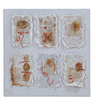 Möglichkeiten - Stickgarn, Samenhüllen auf handgeschöpftem Papier auf Spanplatte - 2020 - 32cm x 33cm